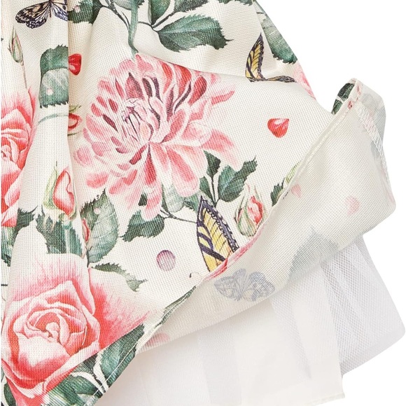 EUC Pippa & Julie cream sleeveless dress with pink roses, yellow butterflies. 5T - Picture 4 of 9